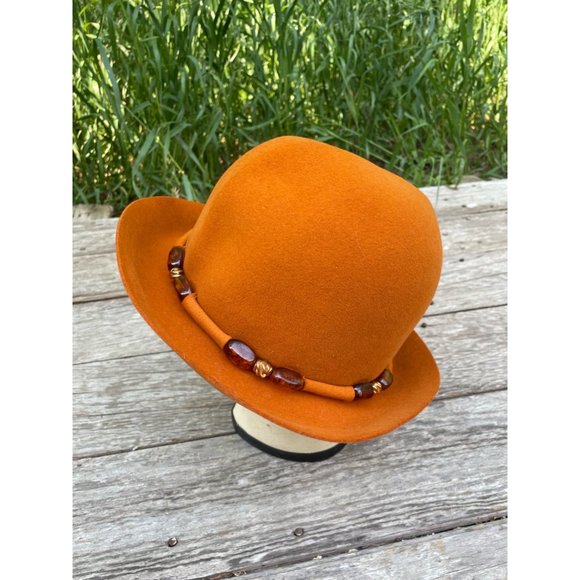 Vintage 1960s Wool Felt Bucket Hat Beaded Band Mr Johns Classic - Picture 13 of 14
